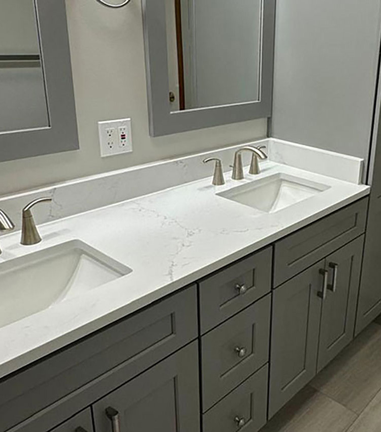 After - clean white tile walk-in shower
