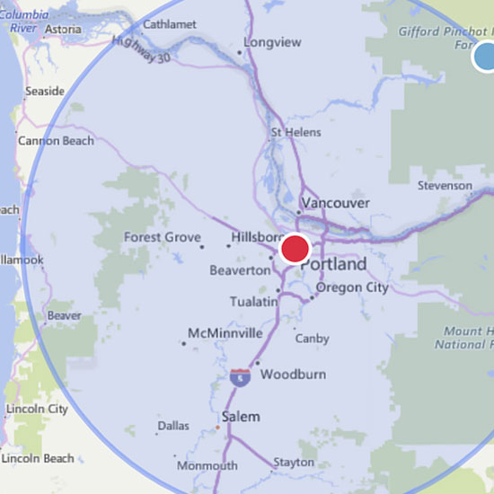 Portland/Vancouver WA. Service Areas Map